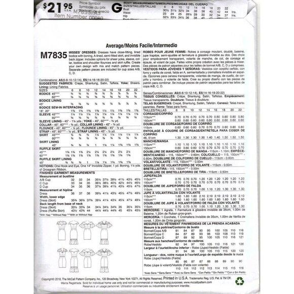 McCall's M7835 Misses 14 to 22 Off the Shoulder Dress Uncut Sewing Pattern New - Picture 2 of 2